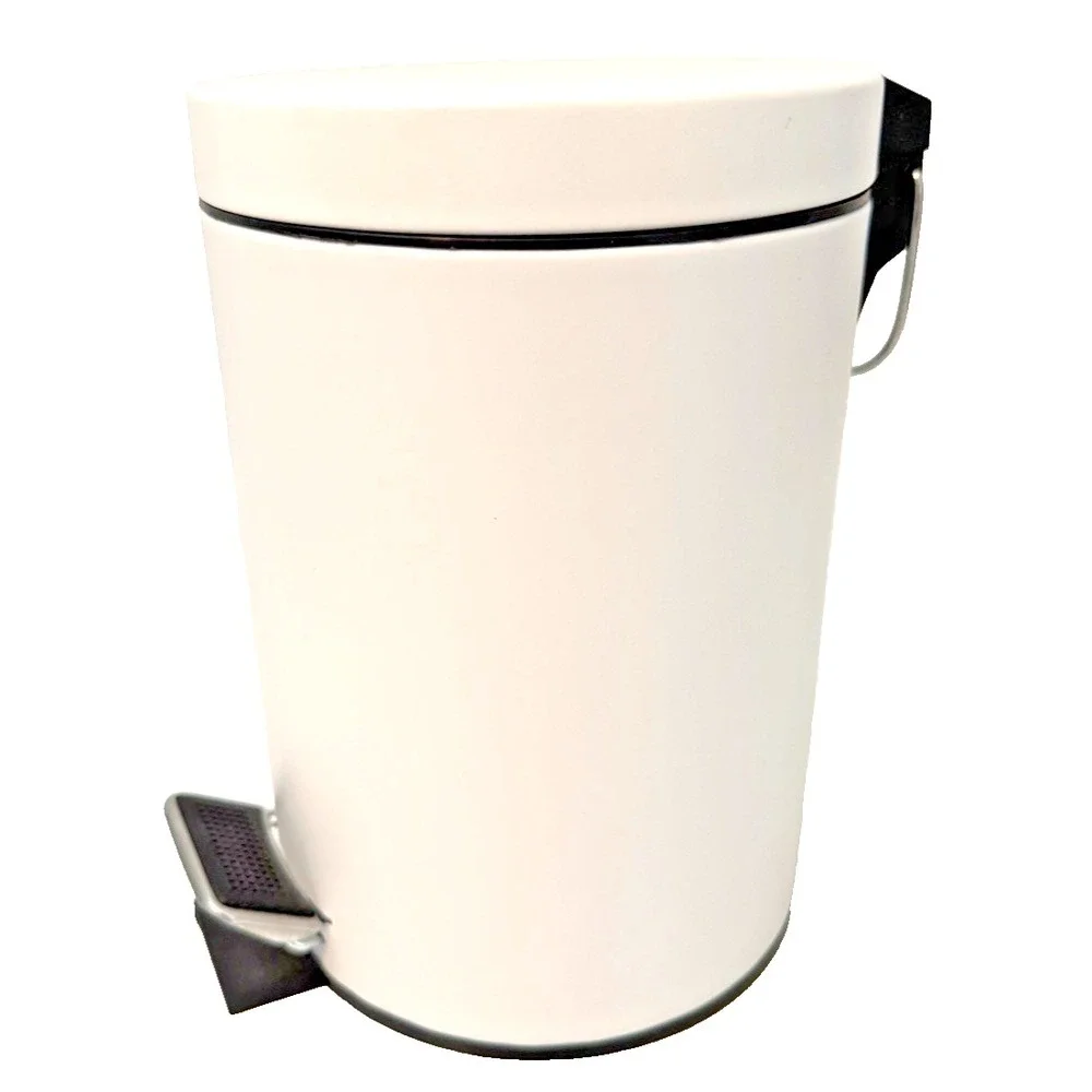 Small Metal White 2 Liter Step Trash Can with Removable Liner 9.5